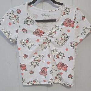 Disney ARISTOCAT White and Pink Rose CROPPED Tee